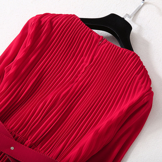 Vestido Elegante Cuello V con Falda Plisada Larga para Mujer - Image 23