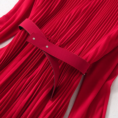 Vestido Elegante Cuello V con Falda Plisada Larga para Mujer - Image 24