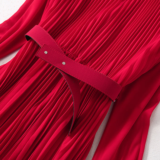 Vestido Elegante Cuello V con Falda Plisada Larga para Mujer - Image 24