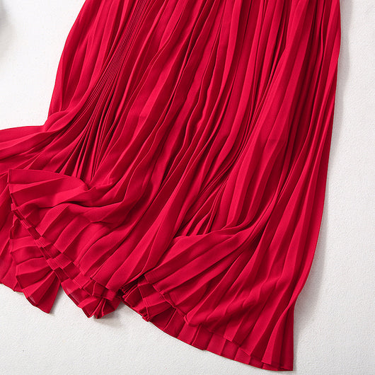 Vestido Elegante Cuello V con Falda Plisada Larga para Mujer - Image 25