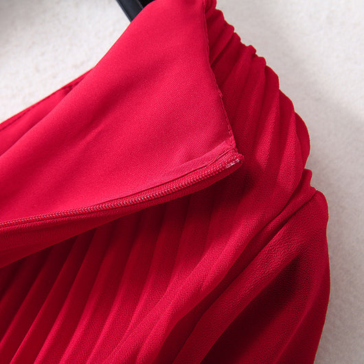 Vestido Elegante Cuello V con Falda Plisada Larga para Mujer - Image 26