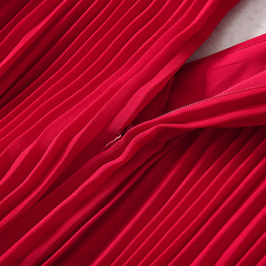 Vestido Elegante Cuello V con Falda Plisada Larga para Mujer - Image 27