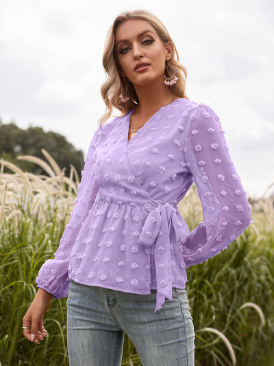 Blusa Elegante de Encaje Jacquard con Escote V y Mangas Largas - Image 14