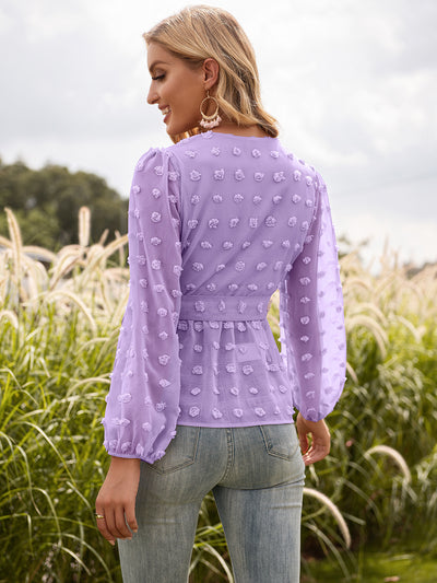 Blusa Elegante de Encaje Jacquard con Escote V y Mangas Largas - Image 15