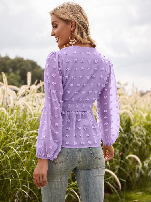 Blusa Elegante de Encaje Jacquard con Escote V y Mangas Largas - Image 15