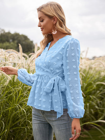 Blusa Elegante de Encaje Jacquard con Escote V y Mangas Largas - Image 18