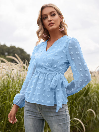 Blusa Elegante de Encaje Jacquard con Escote V y Mangas Largas - Image 19