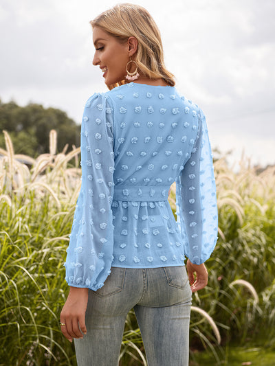 Blusa Elegante de Encaje Jacquard con Escote V y Mangas Largas - Image 20