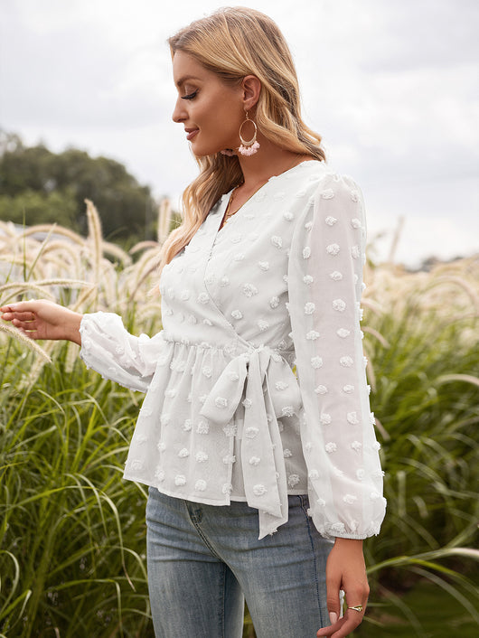 Blusa Elegante de Encaje Jacquard con Escote V y Mangas Largas - Image 28