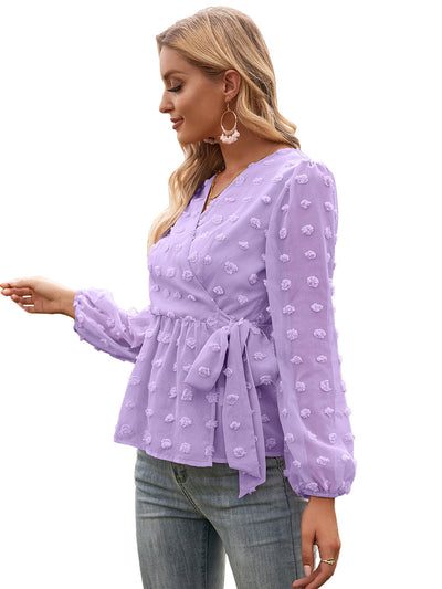 Blusa Elegante de Encaje Jacquard con Escote V y Mangas Largas - Image 33