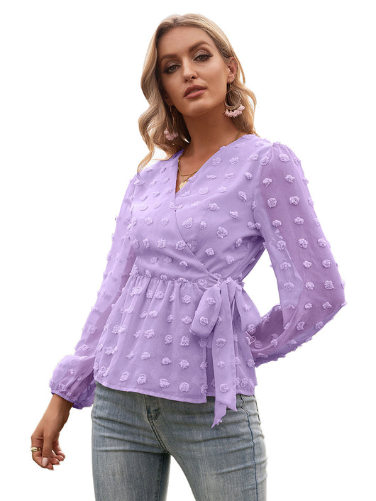 Blusa Elegante de Encaje Jacquard con Escote V y Mangas Largas - Image 34