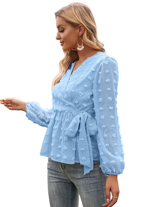 Blusa Elegante de Encaje Jacquard con Escote V y Mangas Largas - Image 37