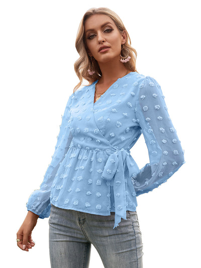 Blusa Elegante de Encaje Jacquard con Escote V y Mangas Largas - Image 38