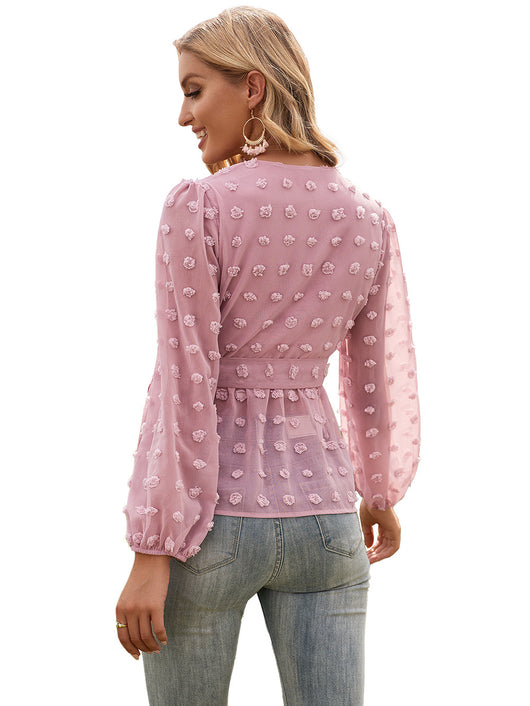 Blusa Elegante de Encaje Jacquard con Escote V y Mangas Largas - Image 40