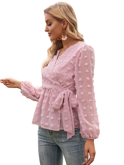 Blusa Elegante de Encaje Jacquard con Escote V y Mangas Largas - Image 41