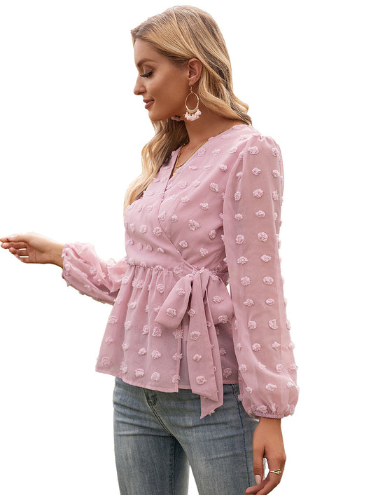 Blusa Elegante de Encaje Jacquard con Escote V y Mangas Largas - Image 41