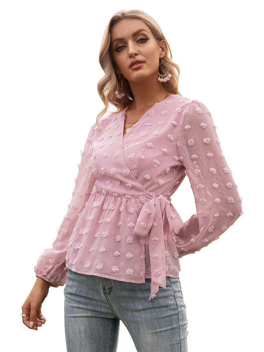 Blusa Elegante de Encaje Jacquard con Escote V y Mangas Largas - Image 42