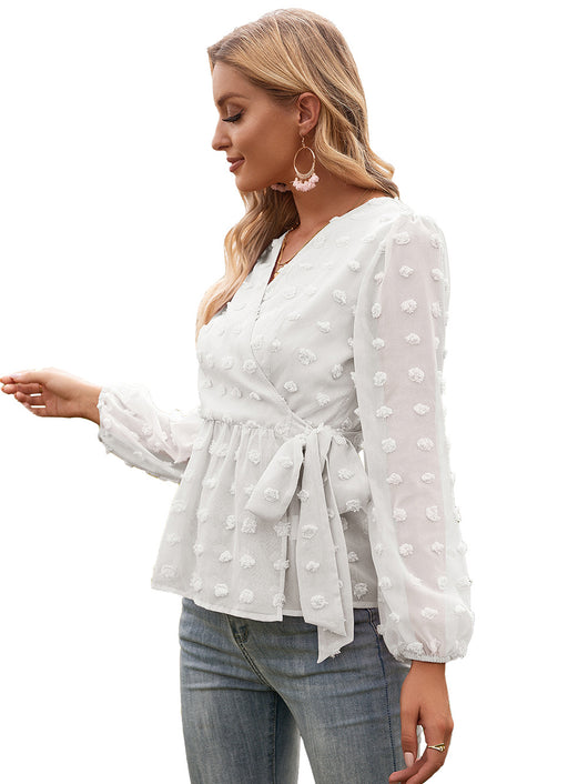 Blusa Elegante de Encaje Jacquard con Escote V y Mangas Largas - Image 45