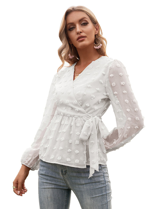 Blusa Elegante de Encaje Jacquard con Escote V y Mangas Largas - Image 46