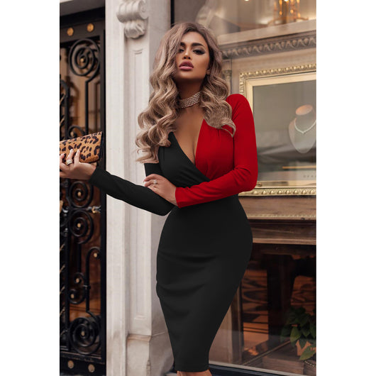 Falda Plisada Colorblock con Escote en V para Mujer - Image 13