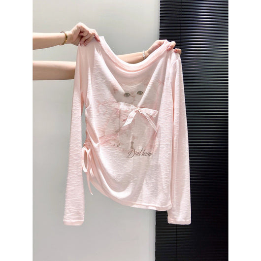 Blusa Manga Larga con Estampado de Gatos para Mujer - Primavera y Otoño - Image 3