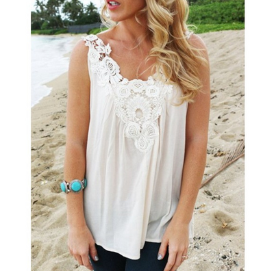 Blusa de Chifón Blanca con Tirantes y Detalle de Encaje Primaveral