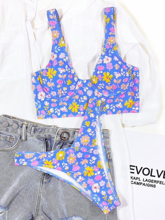 Bikini Deportivo Floral Dividido para Mujer - Image 8