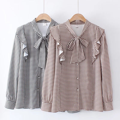Camisa Retro Cuadros Houndstooth Talla Grande para Mujer - Image 6