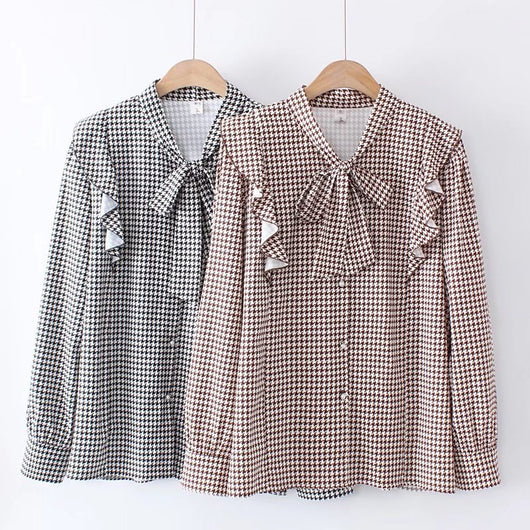Camisa Retro Cuadros Houndstooth Talla Grande para Mujer - Image 6