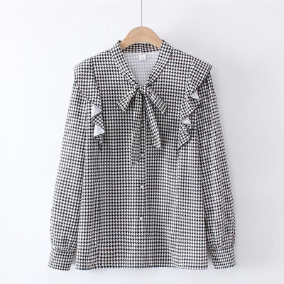 Camisa Retro Cuadros Houndstooth Talla Grande para Mujer - Image 8