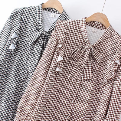 Camisa Retro Cuadros Houndstooth Talla Grande para Mujer - Image 10