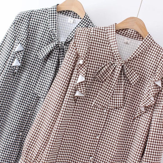 Camisa Retro Cuadros Houndstooth Talla Grande para Mujer - Image 10
