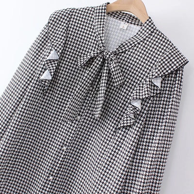 Camisa Retro Cuadros Houndstooth Talla Grande para Mujer - Image 12