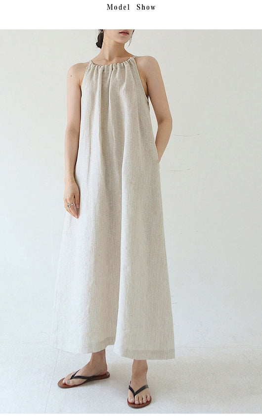 Vestido de Algodón y Lino con Hombros Descubiertos y Amarre Suelto - Image 9
