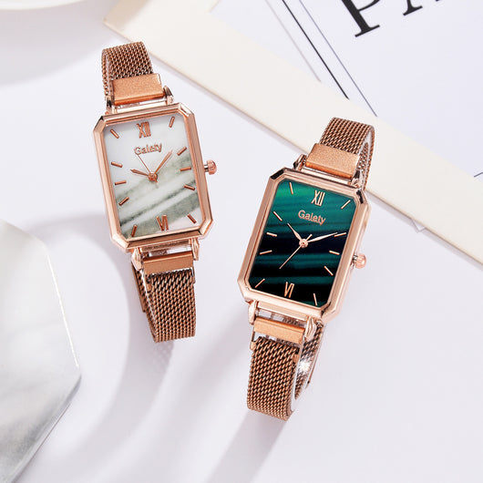 Reloj Cuadrado para Mujer Verde Malaquita con Temperamento Retro - Image 18