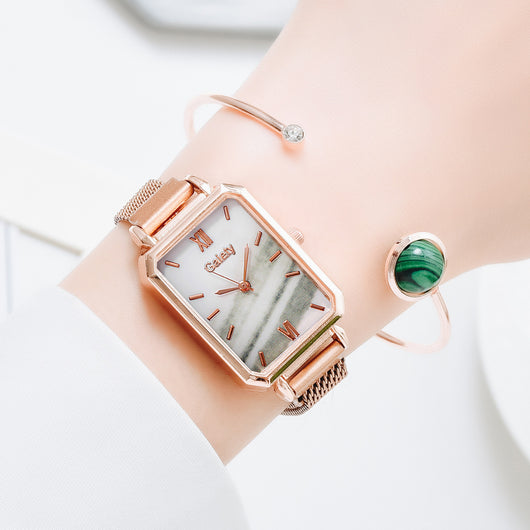 Reloj Cuadrado para Mujer Verde Malaquita con Temperamento Retro - Image 22