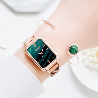 Reloj Cuadrado para Mujer Verde Malaquita con Temperamento Retro - Image 23