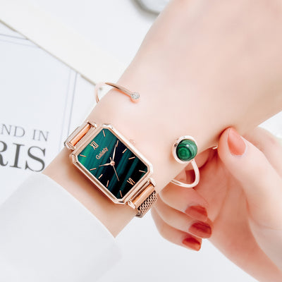 Reloj Cuadrado para Mujer Verde Malaquita con Temperamento Retro - Image 25