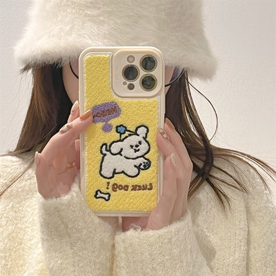 Funda de Teléfono Suave con Cachorro Amarillo Bordado - Protección Total - Image 14