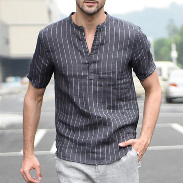 Camisa Slim Fit de Manga Corta con Cuello Pequeño a Rayas - Image 4