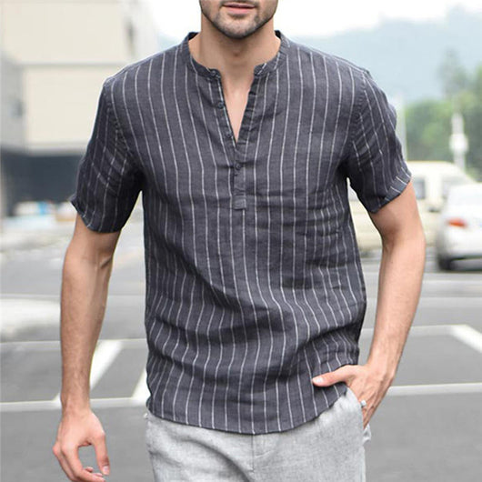 Camisa Slim Fit de Manga Corta con Cuello Pequeño a Rayas - Image 4