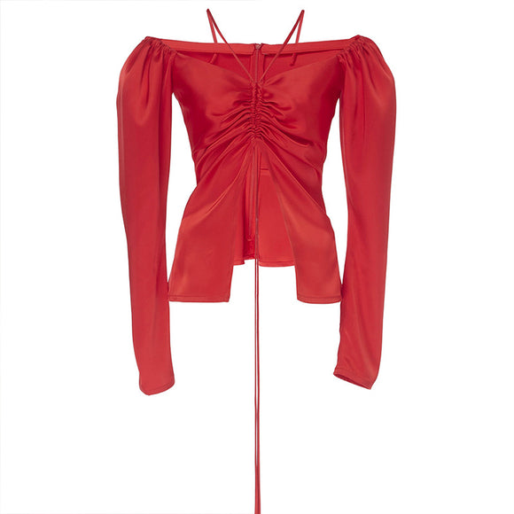 Conjunto Rojo Asimétrico de Dos Piezas con Manga Larga