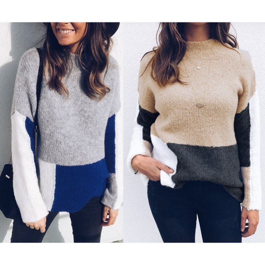 Blusa cuello redondo con bloques de color