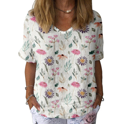 Blusa Mujer Cuello V Manga Corta Impresión 3D Digital Color - Image 3