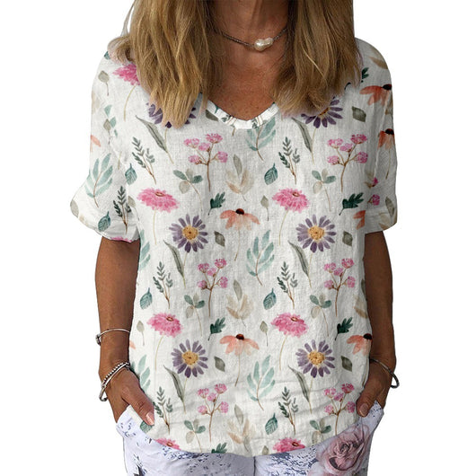 Blusa Mujer Cuello V Manga Corta Impresión 3D Digital Color - Image 3