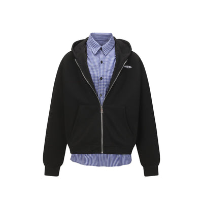 Sudadera Tipo Americana con Efecto Dos Piezas a Cuadros para Hombre - Image 5