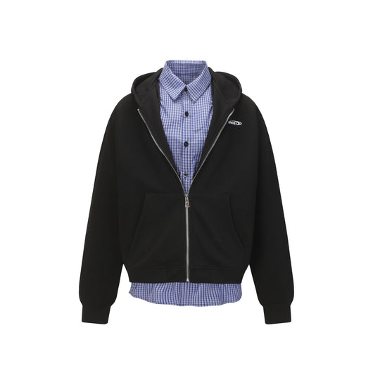 Sudadera Tipo Americana con Efecto Dos Piezas a Cuadros para Hombre - Image 5
