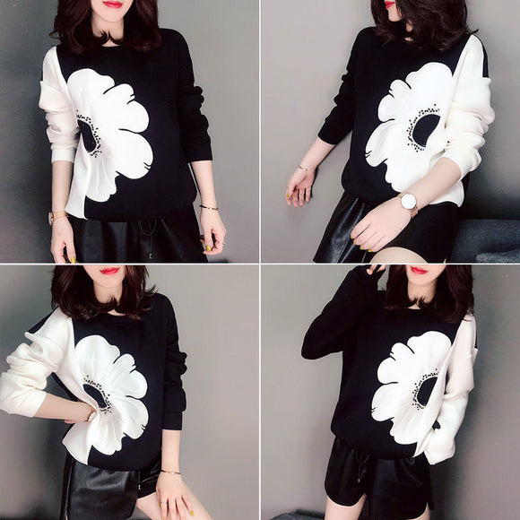 Blusa Holgada de Manga Larga para Mujer - Cuello Redondo Primavera