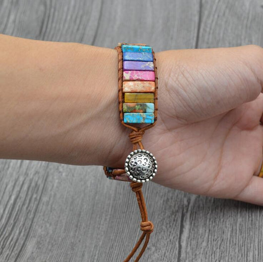 Pulsera Chakra de Piedras Naturales - Tejida en Cuero con Cuentas Multicolor - Image 6