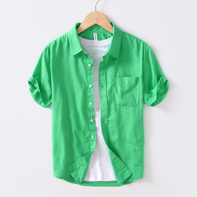 Camisa Casual de Algodón y Lino con Cuello Cuadrado para Hombre - Image 7